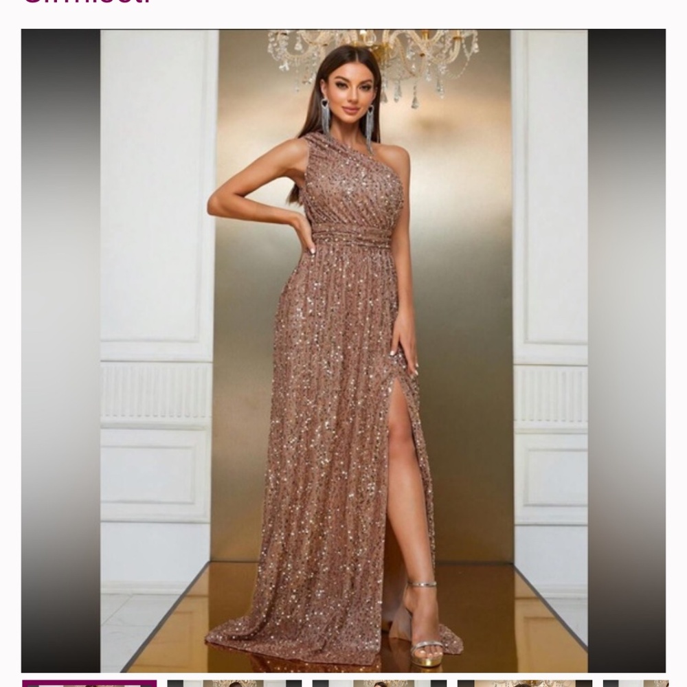 One Shoulder Split Thigh Sequin Formal Dress